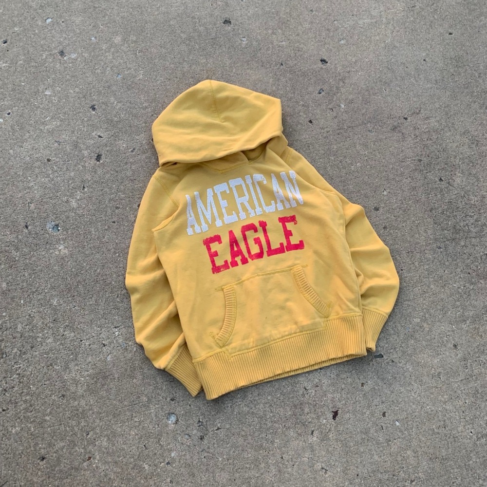 American Eagle Outfitters Womens Yellow Graphic Hoodie Sweatshirt Size Medium